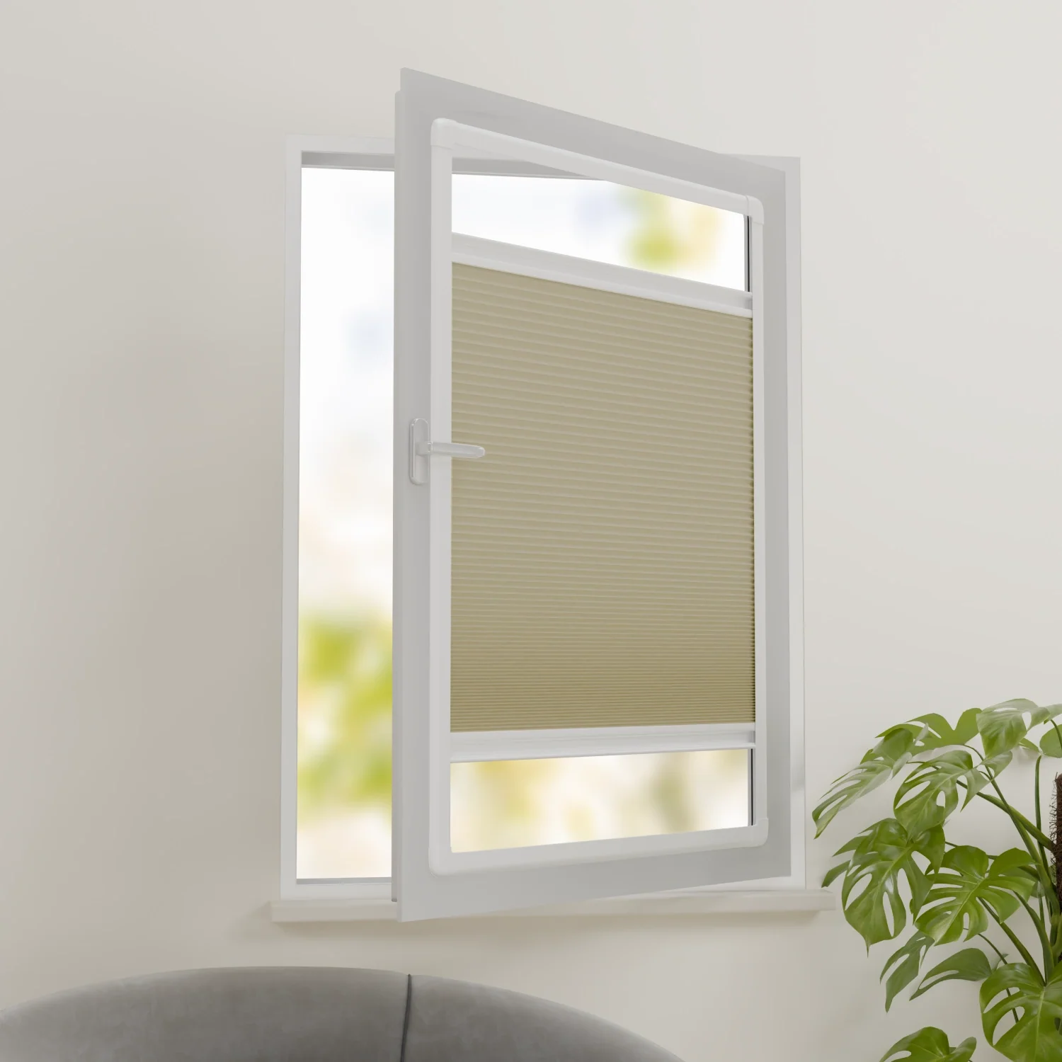 Plissee ohne Bohren nach Maß | Verdunkelnd Hellbraun | Easyclick