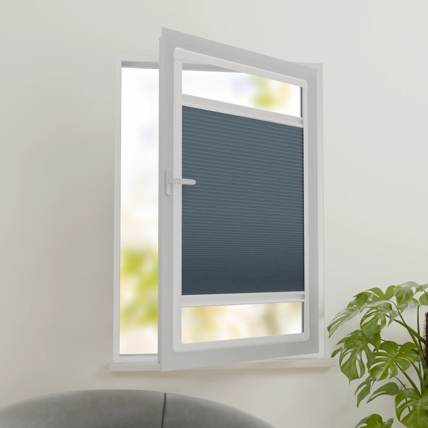 Plissee ohne Bohren nach Maß | Verdunkelnd Blau | Easyclick