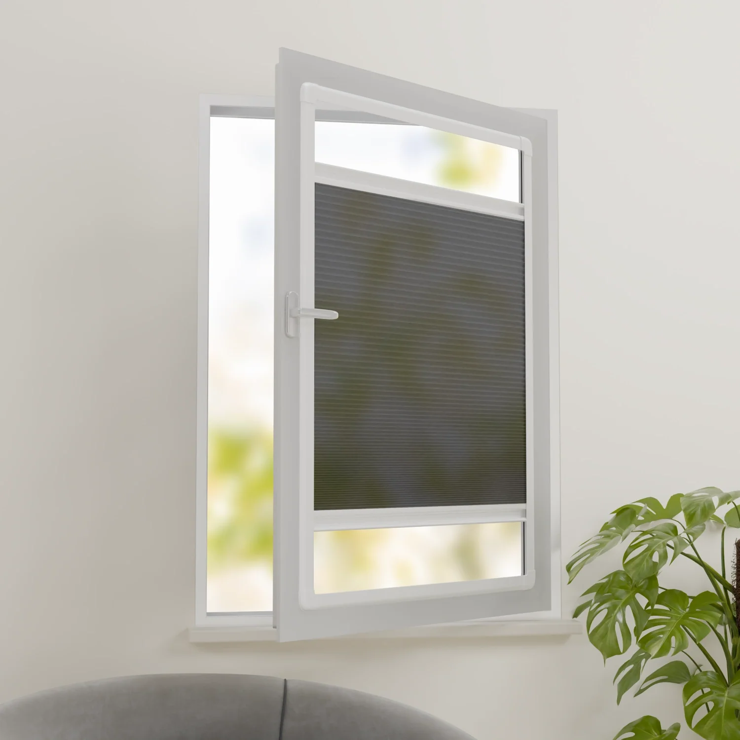 Plissee ohne Bohren nach Maß | Halbtransparent Dunkelgrau | Easyclick