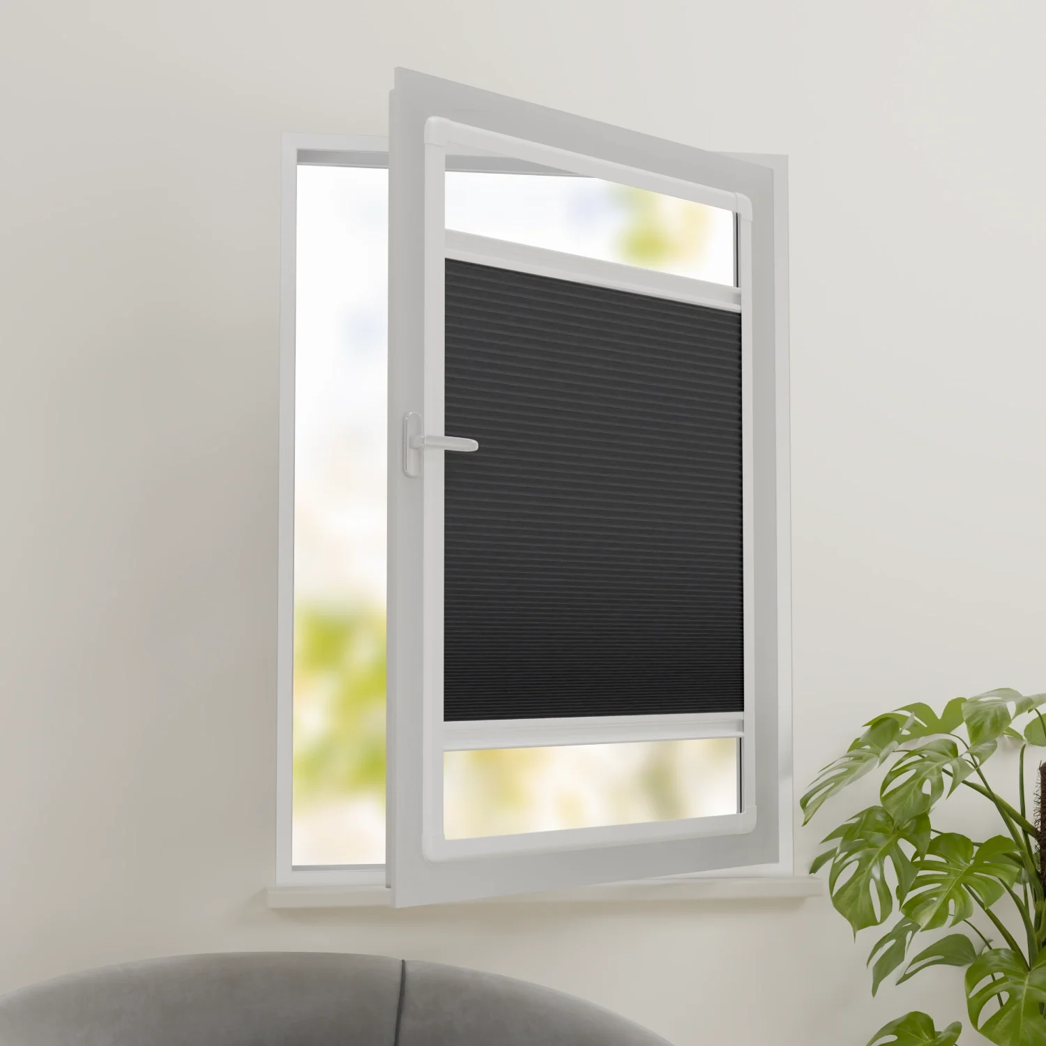 Plissee ohne Bohren nach Maß | Verdunkelnd Dunkelgrau | Easyclick