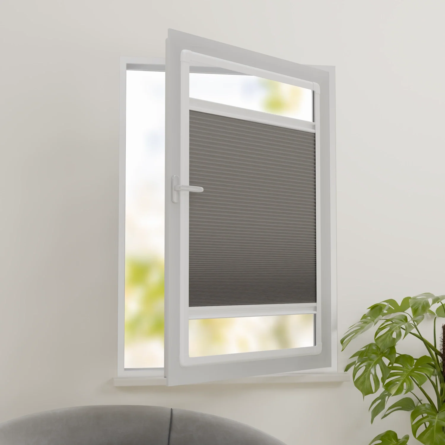 Plissee ohne Bohren nach Maß | Verdunkelnd Hellgrau | Easyclick