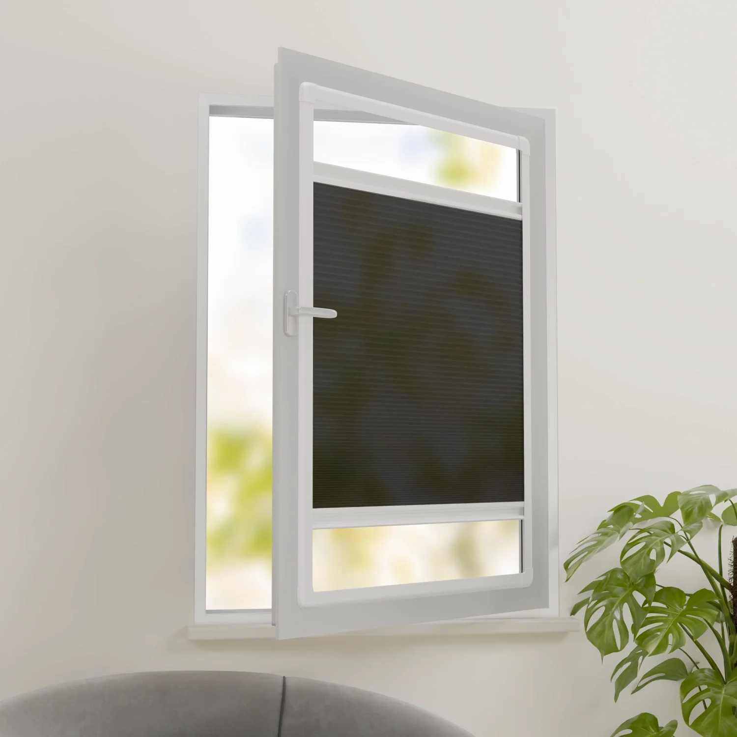 Plissee ohne Bohren nach Maß | Halbtransparent Schwarz | Easyclick